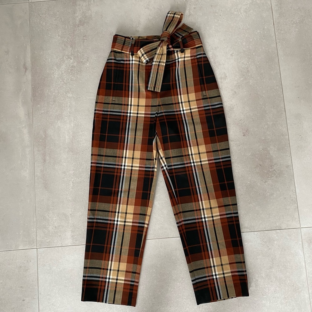 Aritzia Plaid Ankle Pants - Brown, Black, Tan
